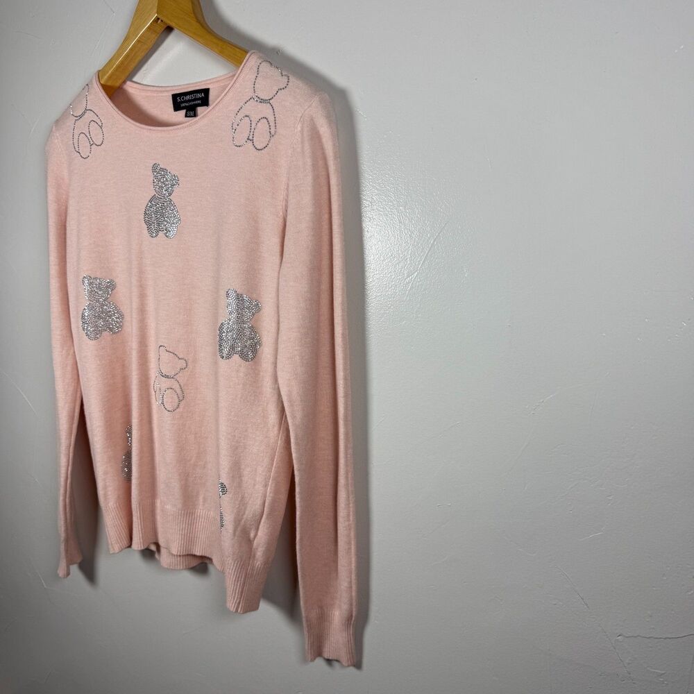 S. Christina 100% Cashemere Rhinestone Embellished Teddy Bear Sweater Size S/M - Picture 2 of 9